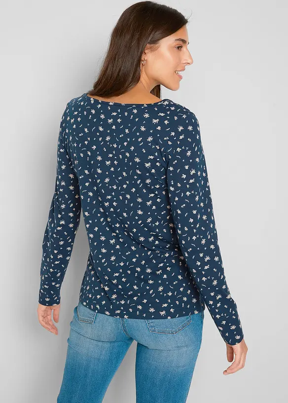 Langarmshirt, bedruckt in blau von hinten (im Anschnitt) - bonprix Langarmshirt, bedruckt in blau von hinten (im Anschnitt) - bonprix