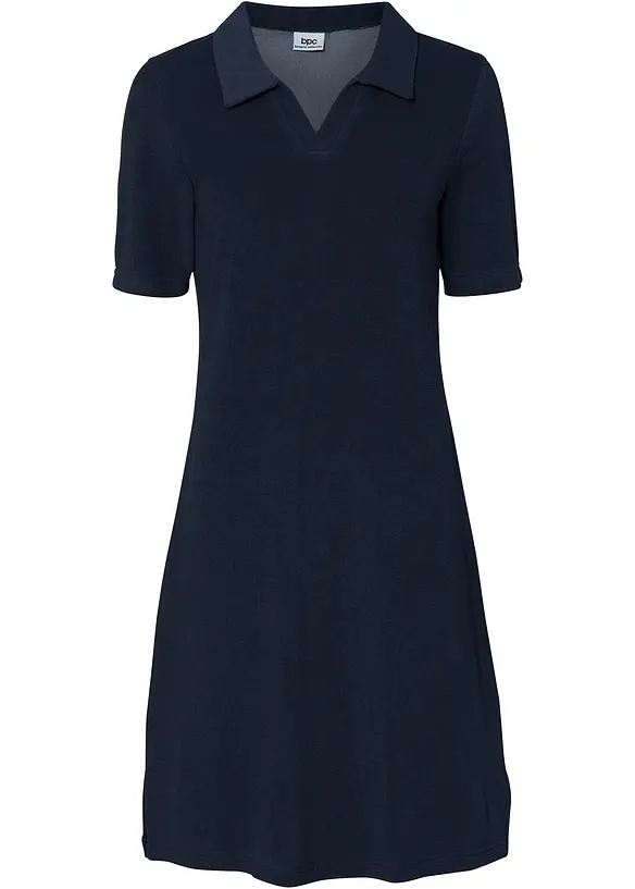 Knieumspielendes Frottee-Kleid mit Polokragen in blau von vorne - bonprix Knieumspielendes Frottee-Kleid mit Polokragen in blau von vorne - bonprix