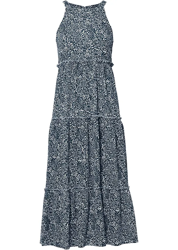 Volant-Jerseykleid in blau von vorne - bonprix