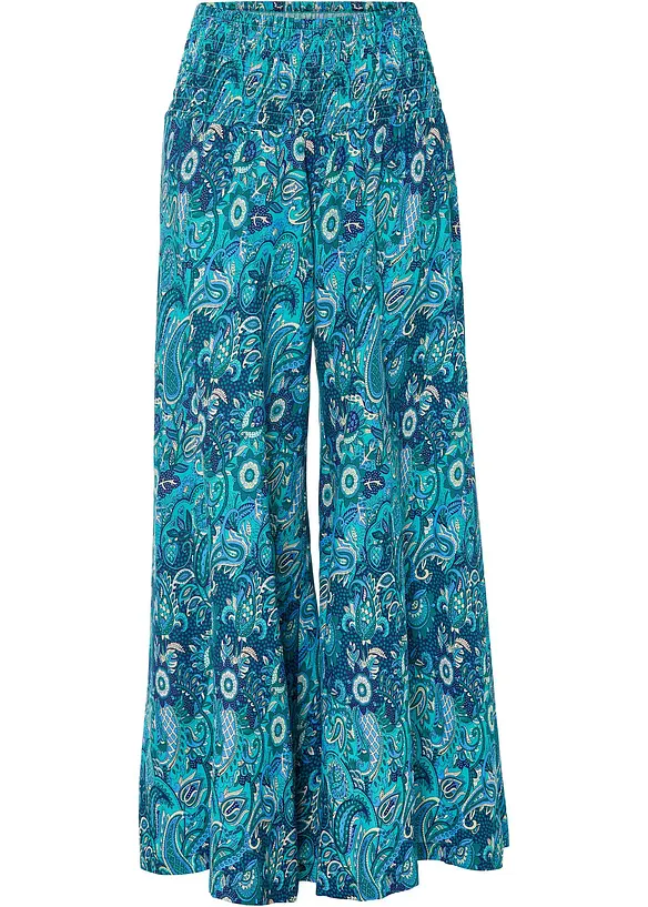 Damen Hose Mit Hoher Taille & Weitem Bein - Bequeme Baumwoll-Leinen Hose In Blau