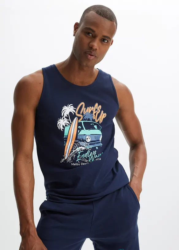 Tanktop aus reiner Bio-Baumwolle (2er Pack) in blau von vorne (im Anschnitt) - bonprix
