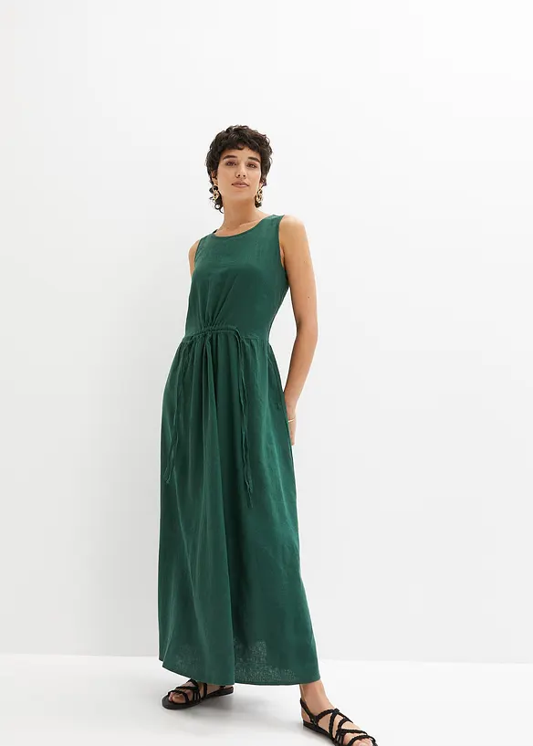 Maxikleid aus leichtem Leinen-Viskose-Mix in grün von vorne (Totalaufnahme) - bonprix
