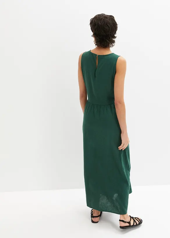 Maxikleid aus leichtem Leinen-Viskose-Mix in grün von hinten (Totalaufnahme) - bonprix