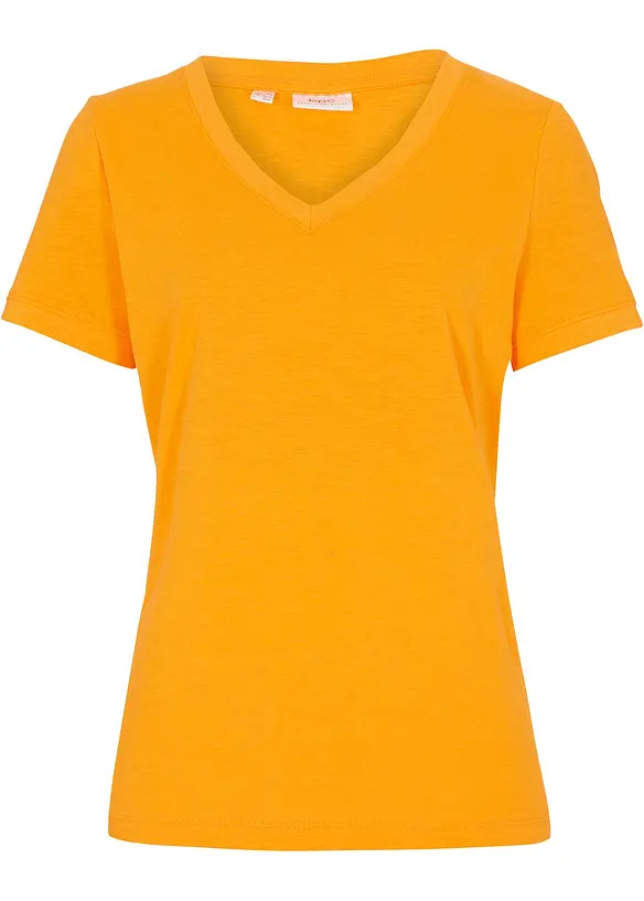 T-Shirt mit V-Ausschnitt in orange von vorne - bonprix