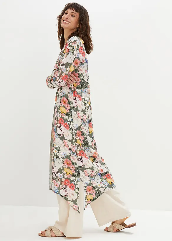 Longbluse aus fließender Viskose in grün von vorne (im Anschnitt) - bonprix Longbluse aus fließender Viskose in grün von vorne (im Anschnitt) - bonprix