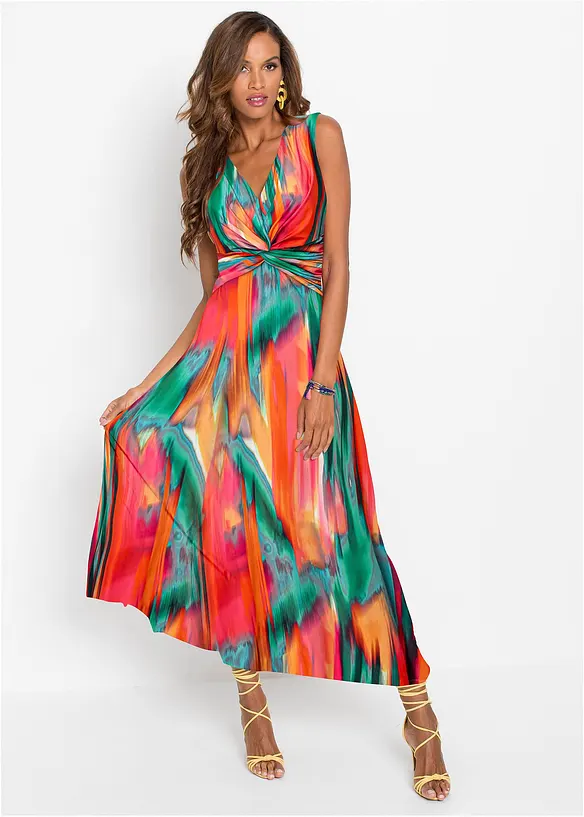 Maxikleid mit Knotendetail in grün von vorne (Totalaufnahme) - bonprix