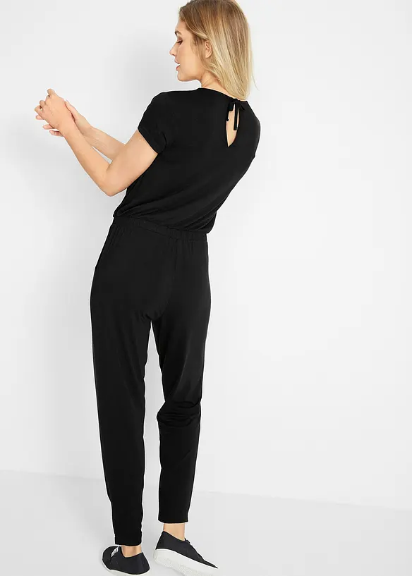 Jersey-Jumpsuit aus Viskose-Mix in schwarz von hinten (Totalaufnahme) - bonprix