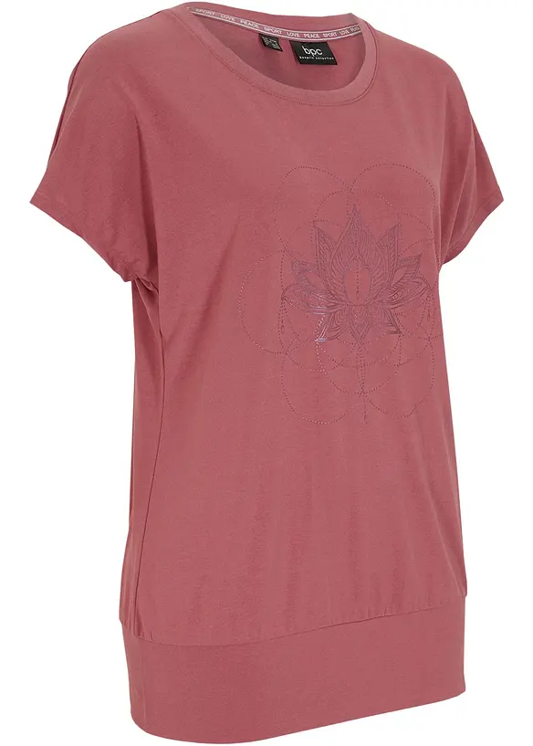 Weites Sport-Shirt mit breitem Saum am Bündchen in lila von vorne - bonprix