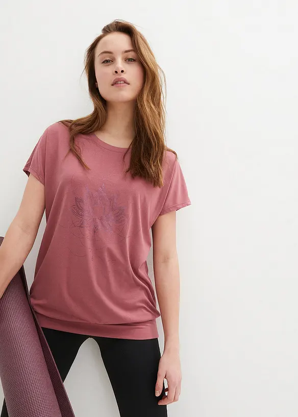 Weites Sport-Shirt mit breitem Saum am Bündchen in lila von vorne (im Anschnitt) - bonprix