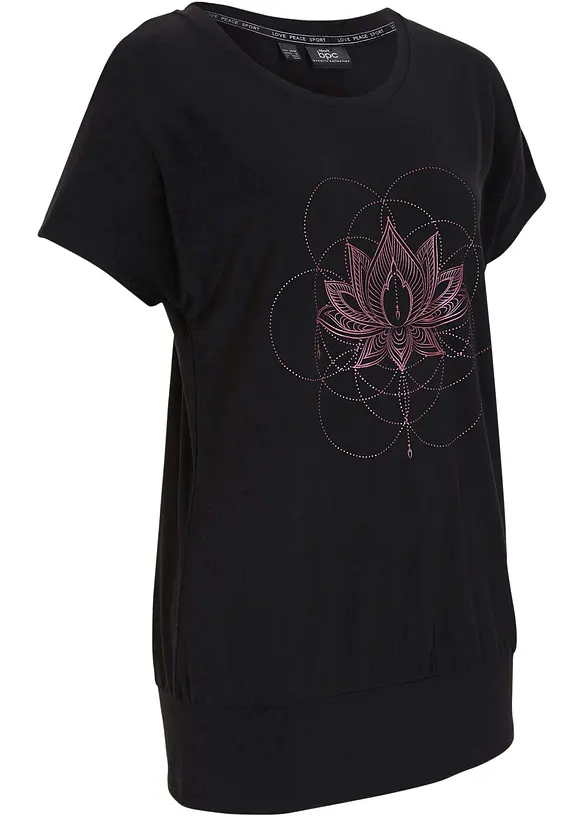 Weites Sport-Shirt mit breitem Saum am Bündchen in schwarz von vorne - bonprix Weites Sport-Shirt mit breitem Saum am Bündchen in schwarz von vorne - bonprix