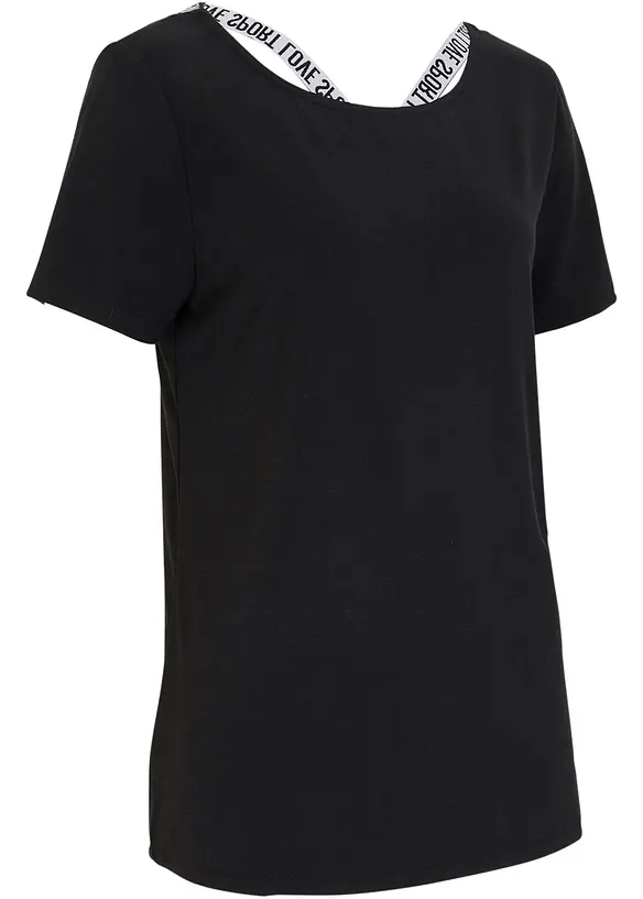 Langes Sport-Shirt mit Rückenausschnitt in schwarz von vorne - bonprix