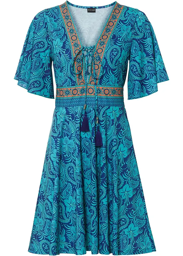 Jerseykleid mit Schnürung in blau von vorne - bonprix Jerseykleid mit Schnürung in blau von vorne - bonprix