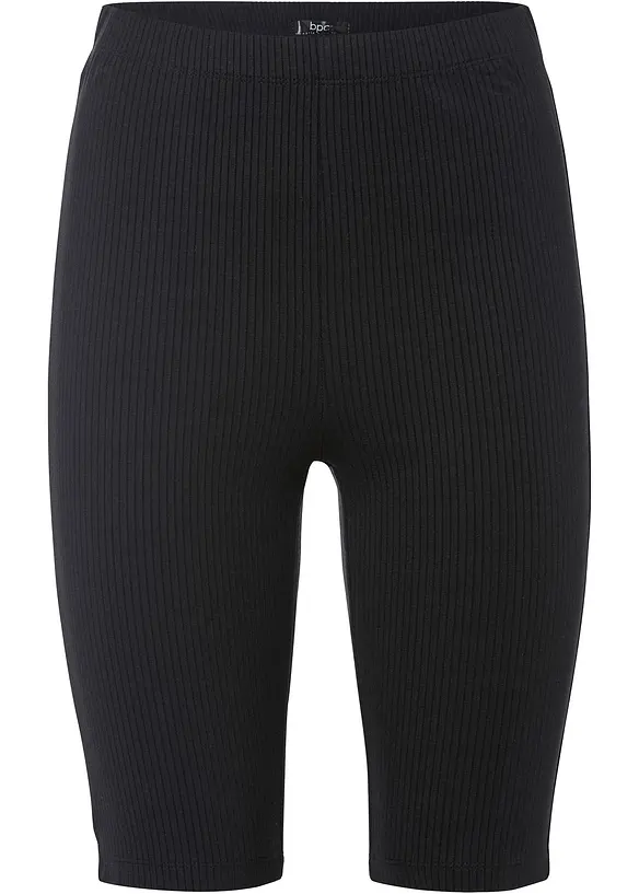 Bequeme High-Waist-Radler aus Rippjersey in schwarz von vorne - bonprix