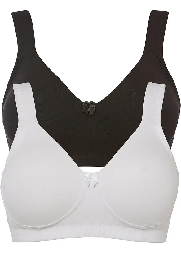 Minimizer T-Shirt BH ohne Bügel mit Bio-Baumwolle (2er Pack) in schwarz von vorne - bonprix