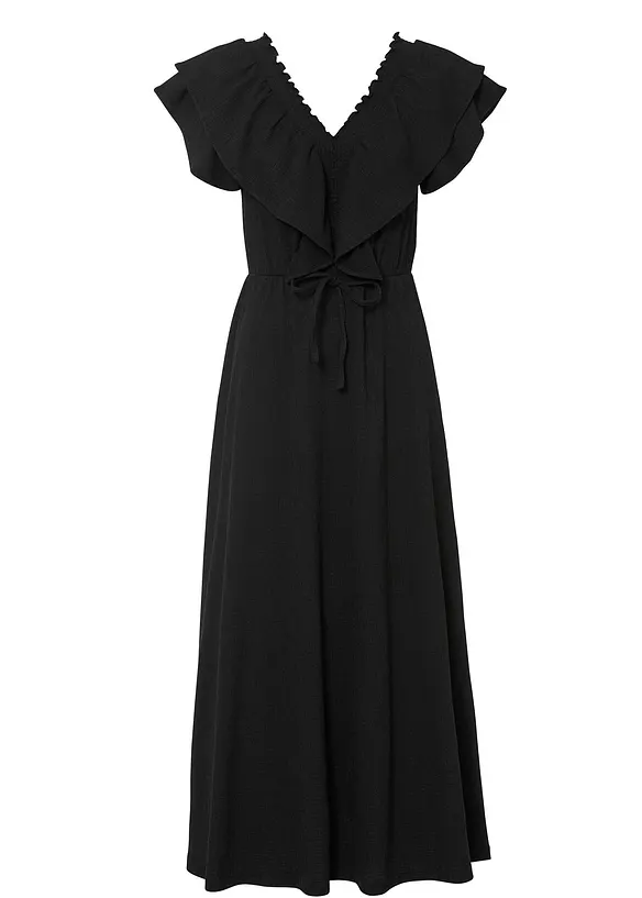 Maxikleid mit Volant in schwarz von vorne - bonprix Maxikleid mit Volant in schwarz von vorne - bonprix