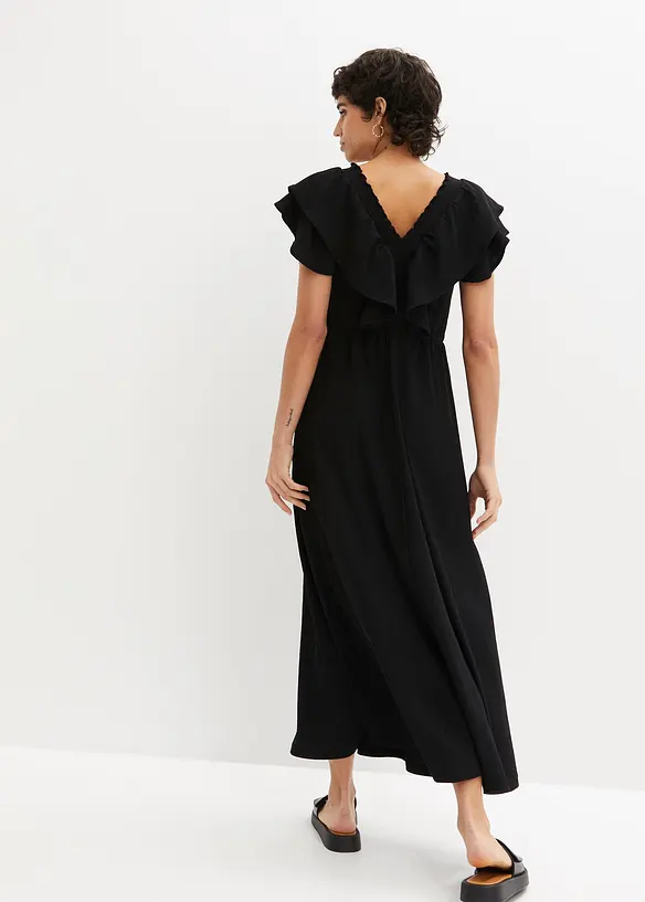 Maxikleid mit Volant in schwarz von hinten (Totalaufnahme) - bonprix Maxikleid mit Volant in schwarz von hinten (Totalaufnahme) - bonprix