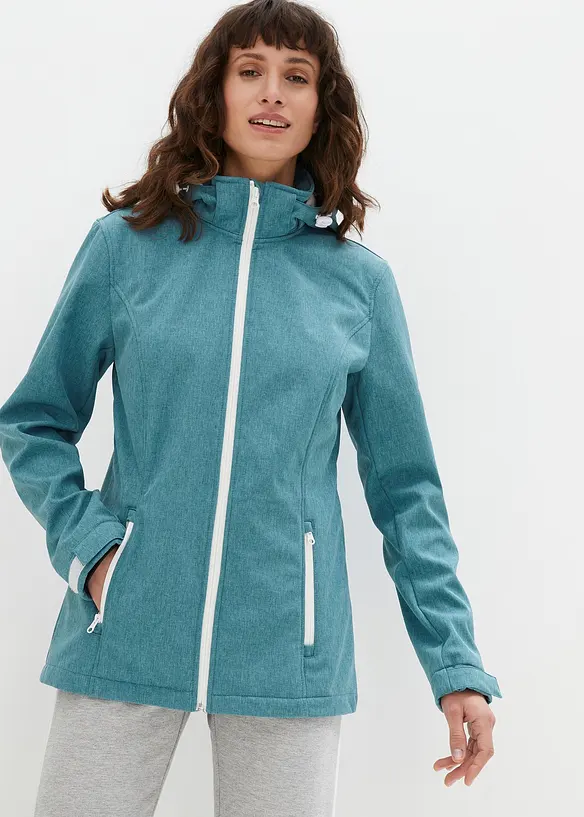 Wasserabweisende Softshelljacke in petrol von vorne (im Anschnitt) - bonprix