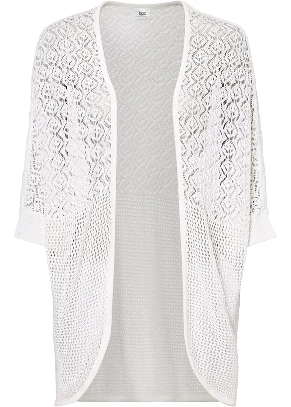 Longstrickjacke mit Lochmuster in weiß von vorne - bonprix