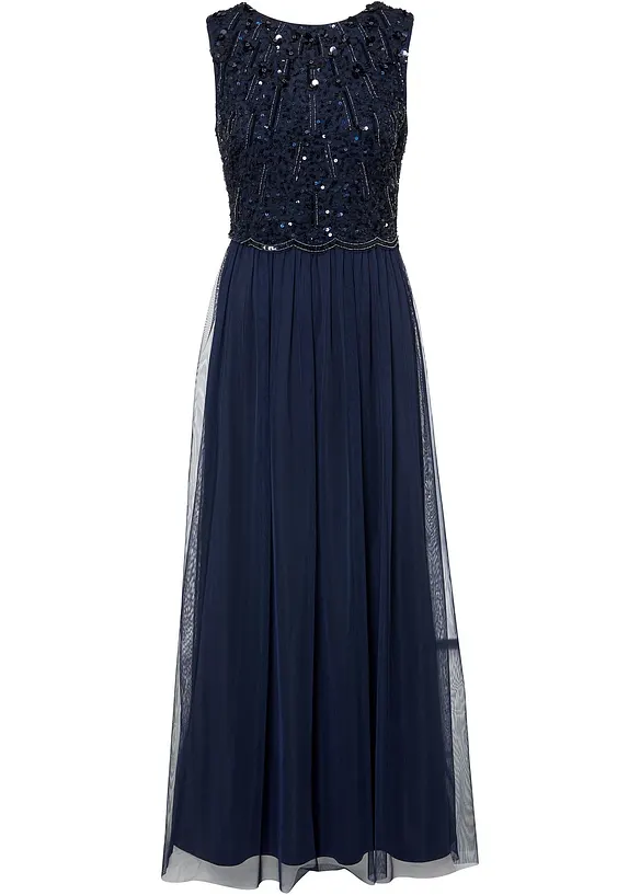 Abendkleid mit bestickten Pailletten in blau von vorne - bonprix