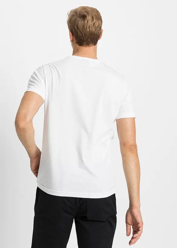 T-Shirt mit V-Ausschnitt (5er Pack) in weiß von hinten (im Anschnitt) - bonprix