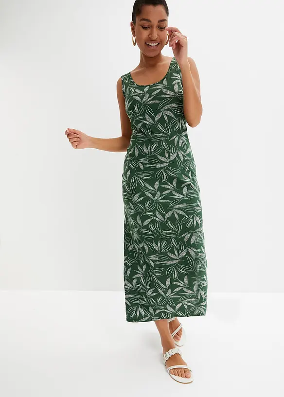Jersey-Maxikleid aus elastischem Viskose-Mix in grün von vorne (Totalaufnahme) - bonprix Jersey-Maxikleid aus elastischem Viskose-Mix in grün von vorne (Totalaufnahme) - bonprix