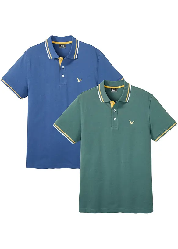 Poloshirt in Regular Fit (2er Pack) in blau von vorne - bonprix