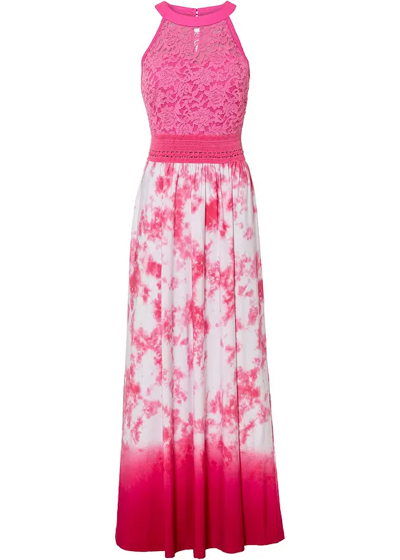 Maxikleid mit Spitze in pink von vorne - BODYFLIRT boutique