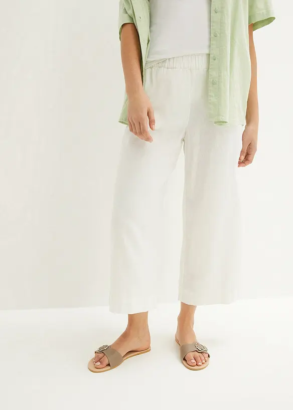 Leinen-Culotte, wadenlang in weiß von vorne - bonprix Leinen-Culotte, wadenlang in weiß von vorne - bonprix
