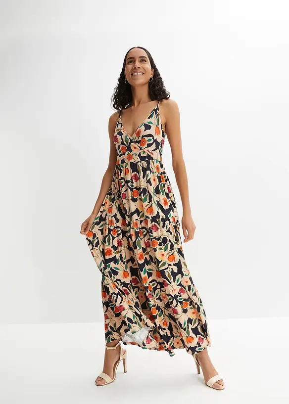 Maxikleid aus softem Viskose-Mix in schwarz von vorne (Totalaufnahme) - bonprix