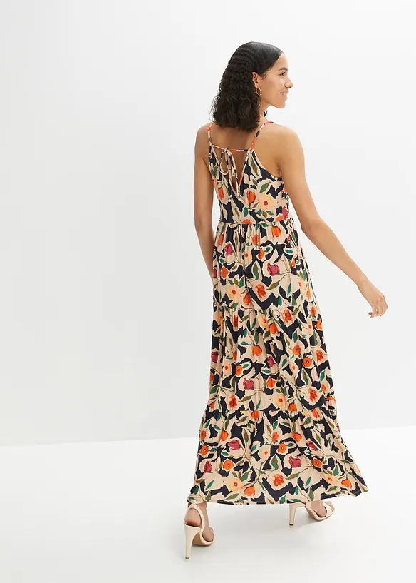 Maxikleid aus softem Viskose-Mix in schwarz von hinten (Totalaufnahme) - bonprix