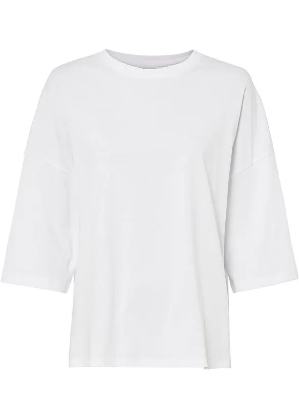 Oversize Shirt aus elastischem Bio-Baumwoll-Mix in weiß von vorne - bonprix