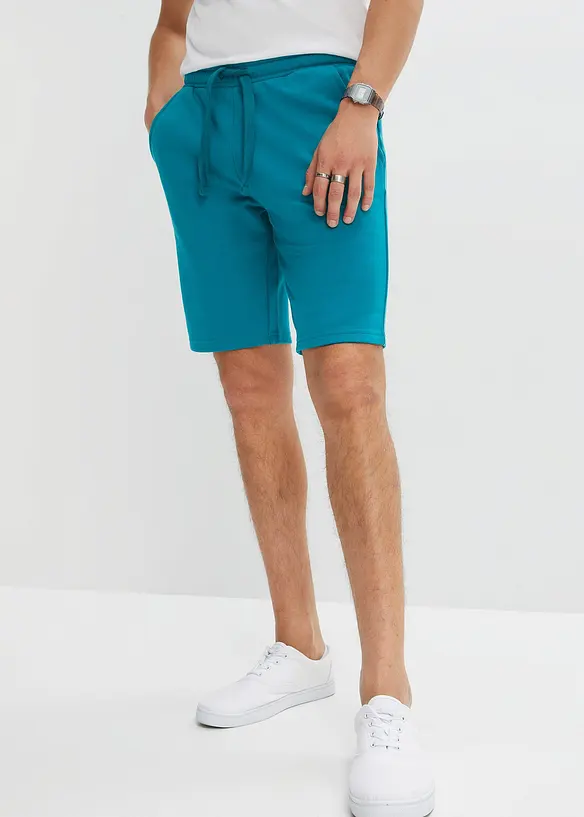 Sweat-Bermuda in Regular Fit in petrol von vorne - bonprix