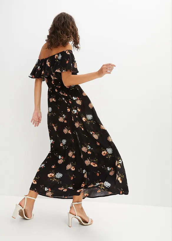 Carmen-Kleid aus fließender Viskose in schwarz von hinten (Totalaufnahme) - bonprix Carmen-Kleid aus fließender Viskose in schwarz von hinten (Totalaufnahme) - bonprix