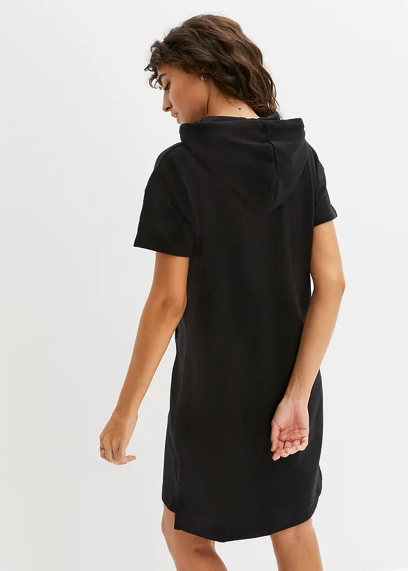 Sweatkleid mit Kapuze aus Baumwoll-Mix in schwarz von hinten (Totalaufnahme) - bonprix