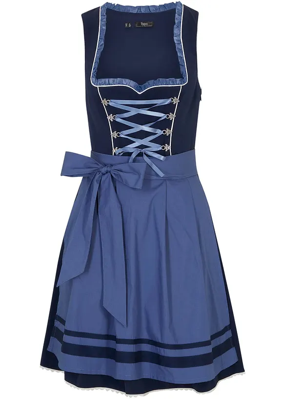 Dirndl und Schürze (2-tlg.Set) in blau von vorne - bonprix