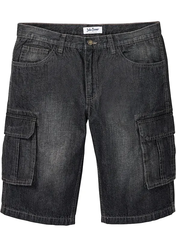 Cargo-Jeans-Longbermuda, Relaxed Fit in schwarz von vorne - bonprix