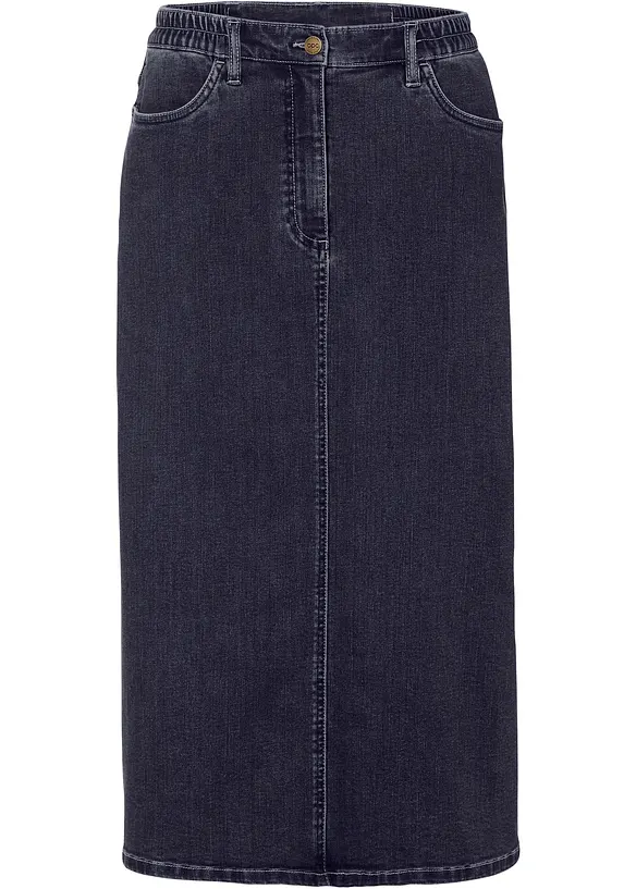 Leicht ausgestellter Midi-Stretch-Jeansrock mit Bequembund in blau von vorne - bonprix