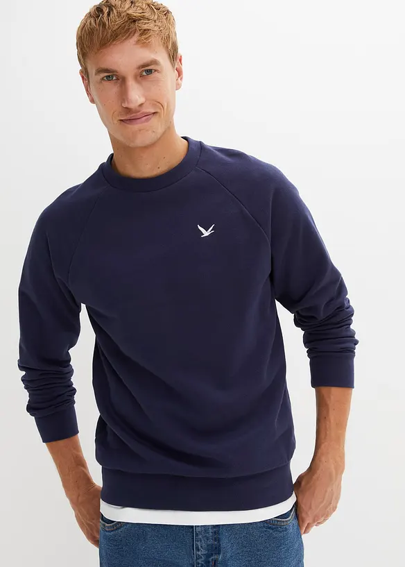 Sweatshirt aus weichem Baumwoll-Mix in blau von vorne (im Anschnitt) - bonprix