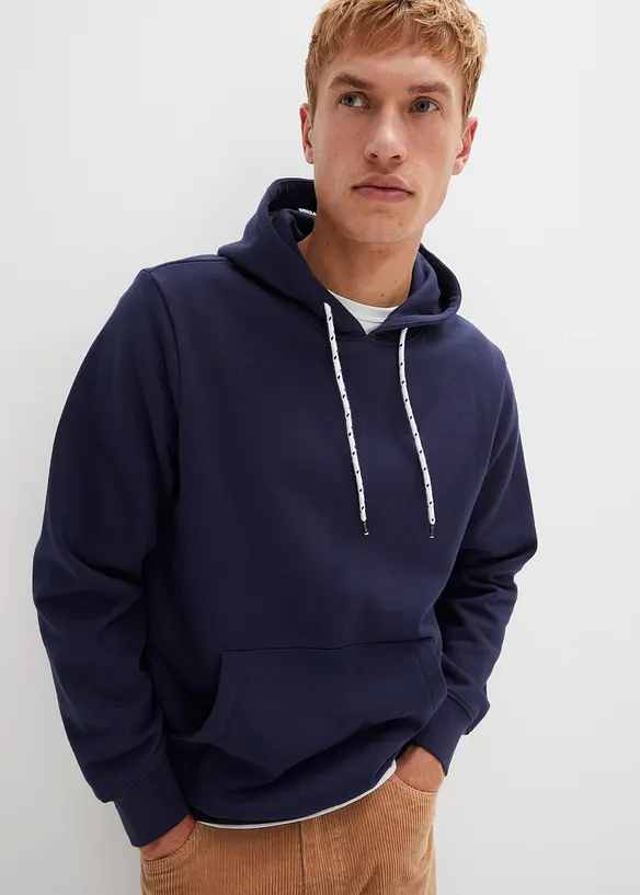 Hoodie aus weichem Baumwoll-Mix in blau von vorne (im Anschnitt) - bonprix