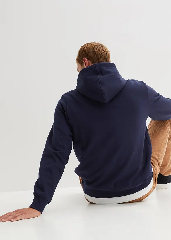 Hoodie aus weichem Baumwoll-Mix in blau von hinten (im Anschnitt) - bonprix