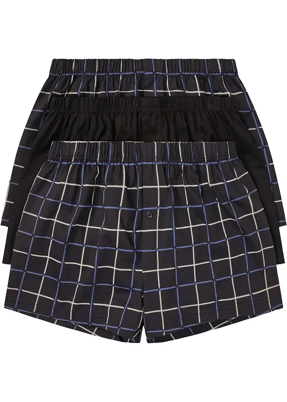 Lockere Jersey Boxershorts aus Baumwolle (3er Pack) in schwarz von vorne - bonprix