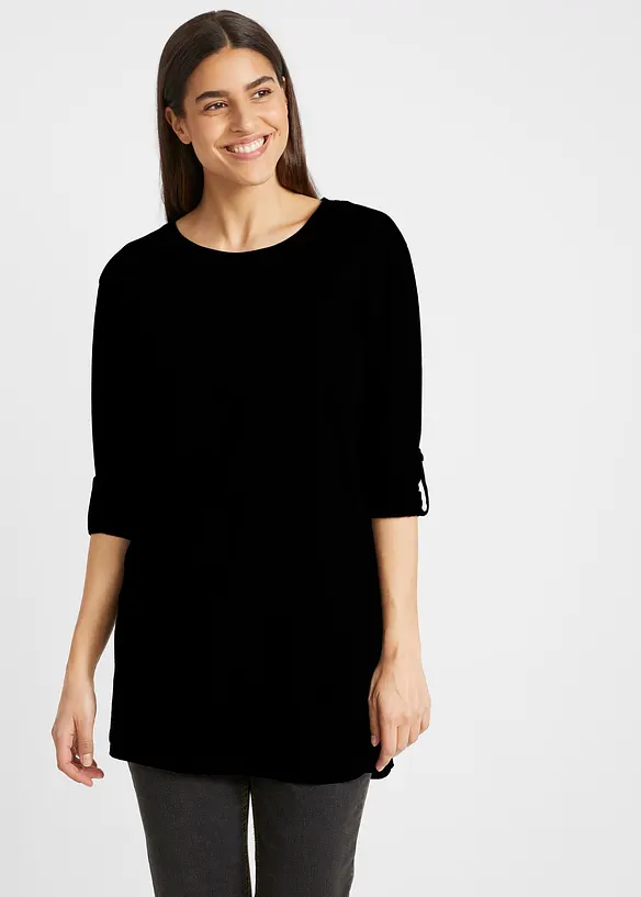 Longshirt aus reiner Baumwolle in schwarz von vorne (im Anschnitt) - bonprix Longshirt aus reiner Baumwolle in schwarz von vorne (im Anschnitt) - bonprix
