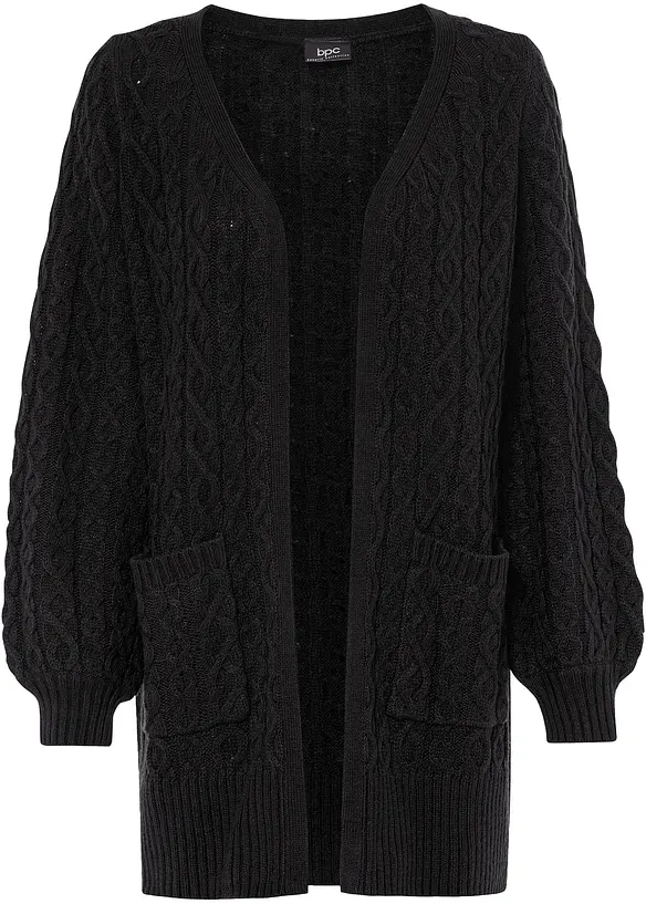 Longstrickjacke mit Ballonärmeln in schwarz von vorne - bonprix Longstrickjacke mit Ballonärmeln in schwarz von vorne - bonprix