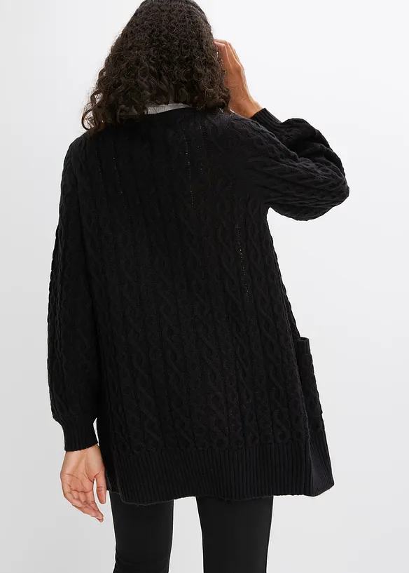 Longstrickjacke mit Ballonärmeln in schwarz von hinten (im Anschnitt) - bonprix Longstrickjacke mit Ballonärmeln in schwarz von hinten (im Anschnitt) - bonprix