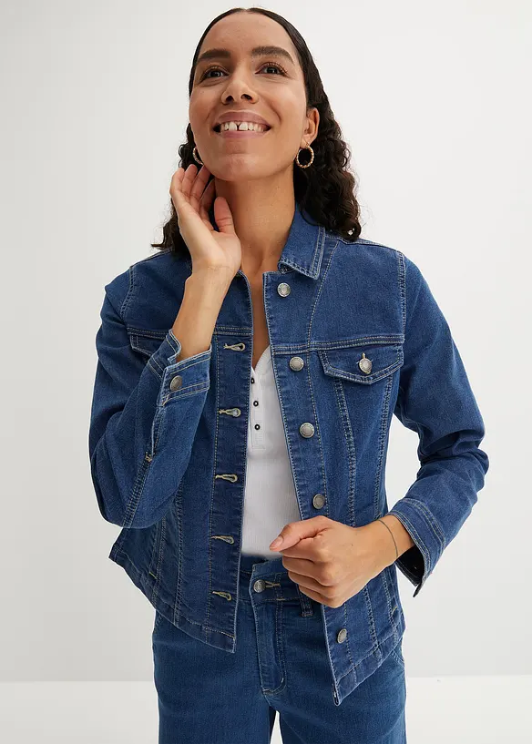 Jeansjacke in blau von vorne (im Anschnitt) - bonprix