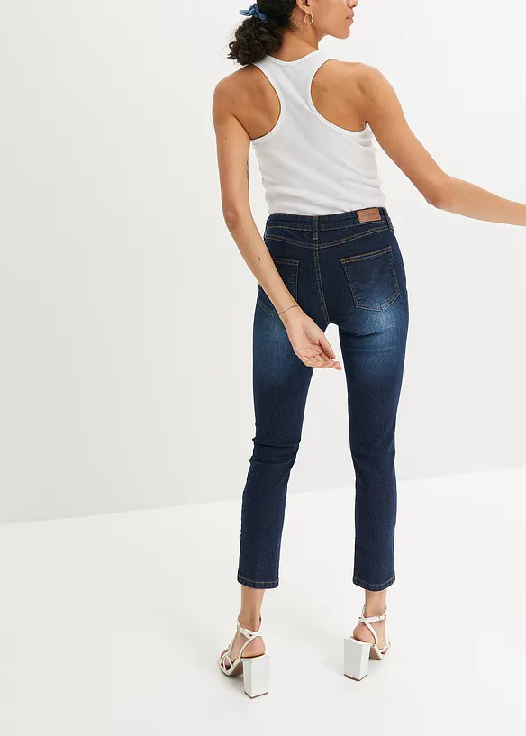 Slim Fit Jeans Mid Waist, cropped in blau von hinten - bonprix