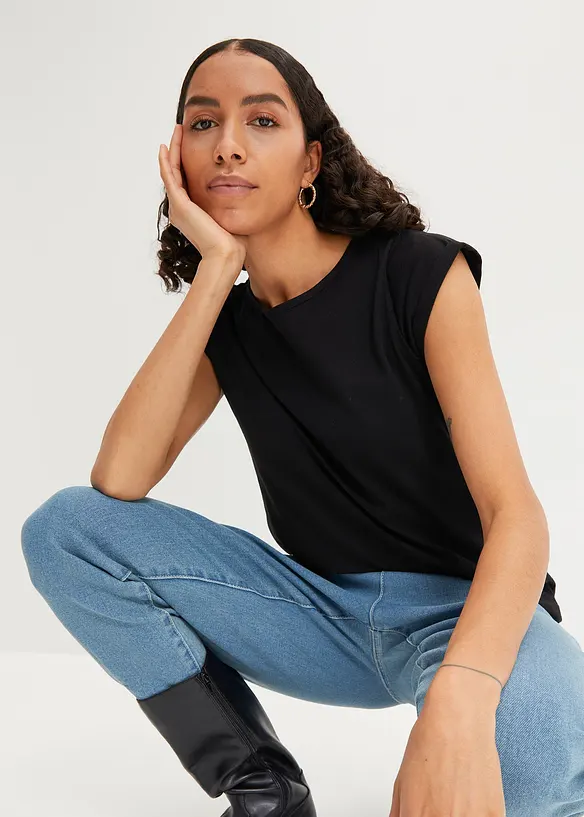 T-Shirt aus reiner Baumwolle in schwarz von vorne (im Anschnitt) - bonprix