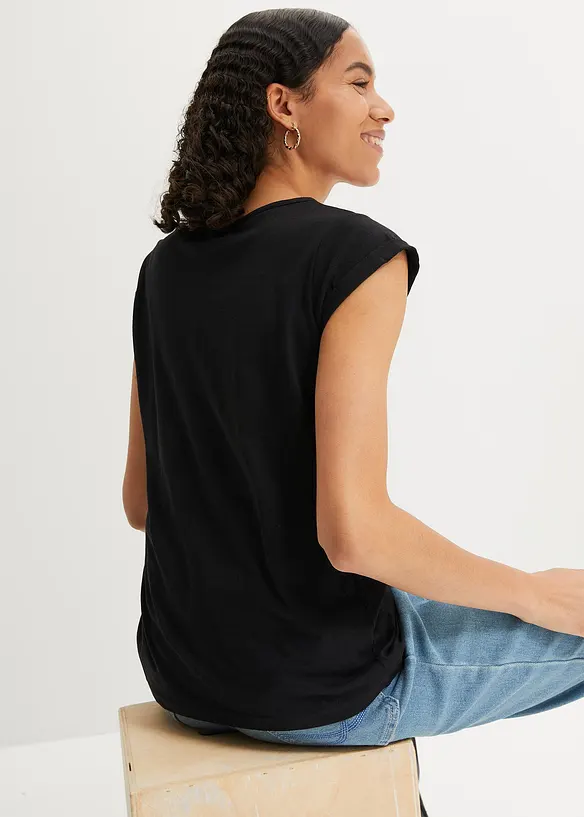 T-Shirt aus reiner Baumwolle in schwarz von hinten (im Anschnitt) - bonprix