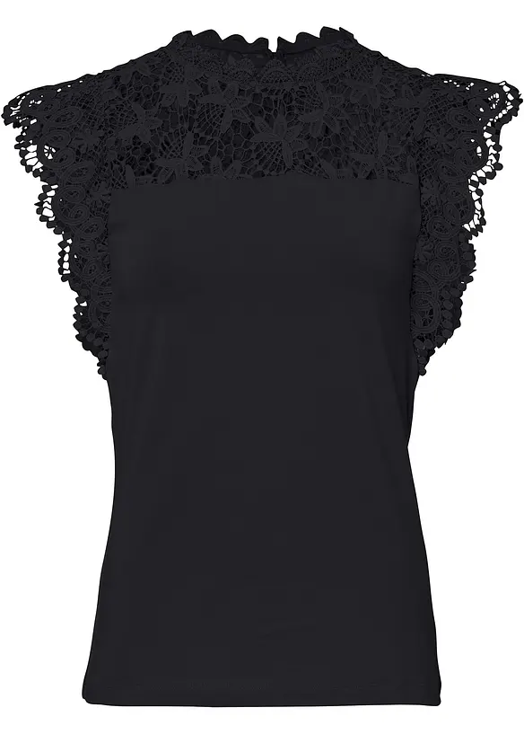 Shirt aus elastischem Baumwoll-Mix in schwarz von vorne - bonprix Shirt aus elastischem Baumwoll-Mix in schwarz von vorne - bonprix