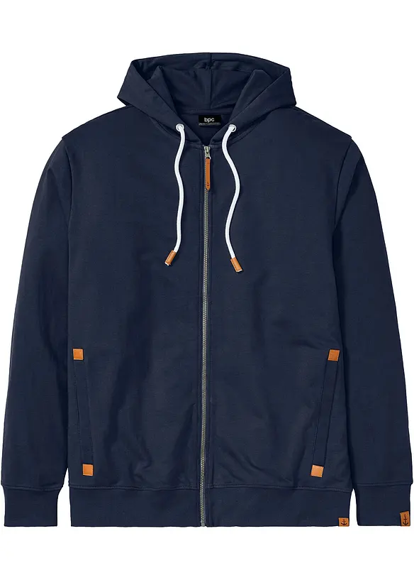 Kapuzen-Sweatjacke mit Lederimitat-Details in blau von vorne - bonprix